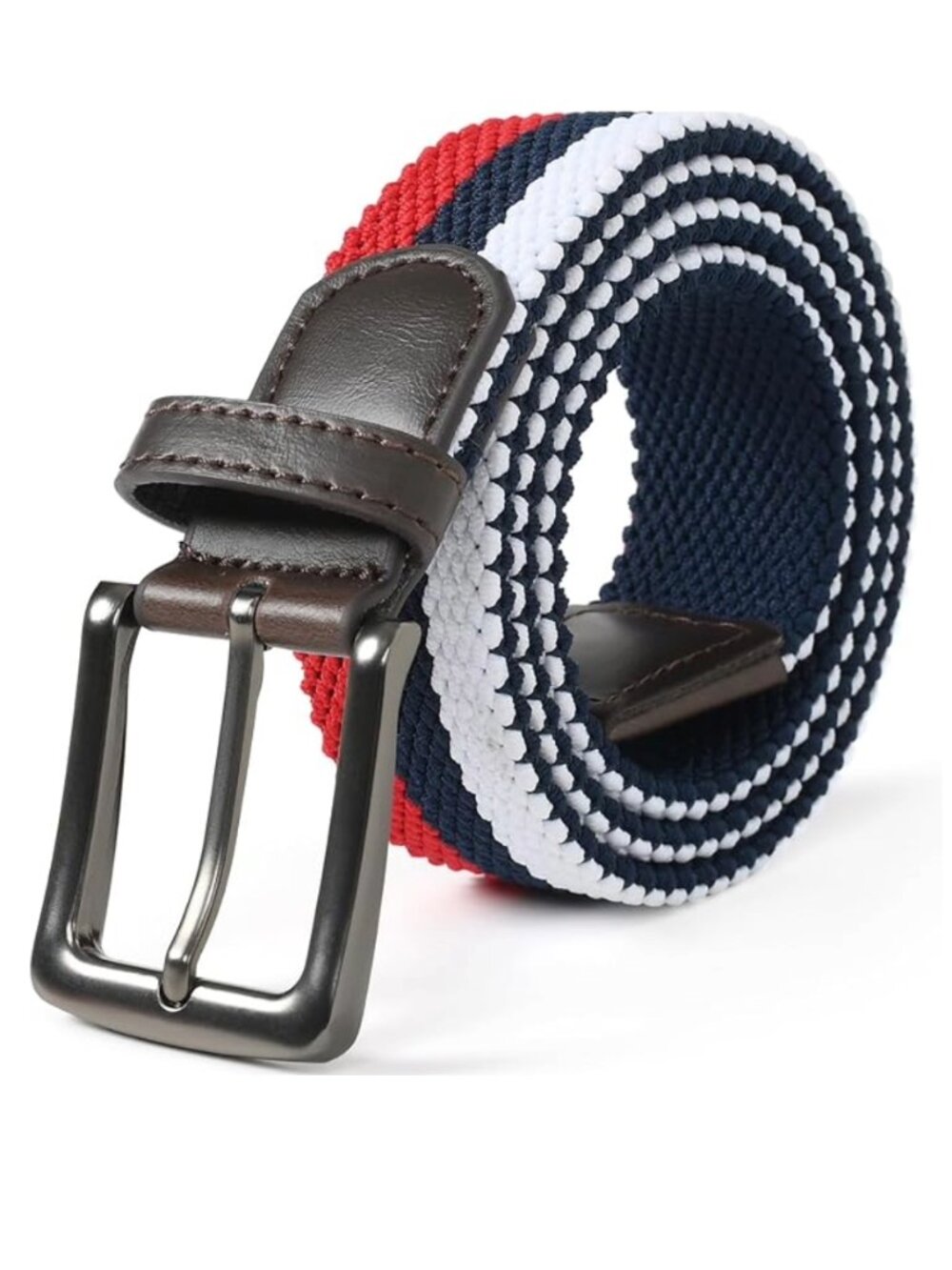 Men's Golf Woven Belt with High Elasticity Strap, Size M 32-34, RED NAVY WHITE